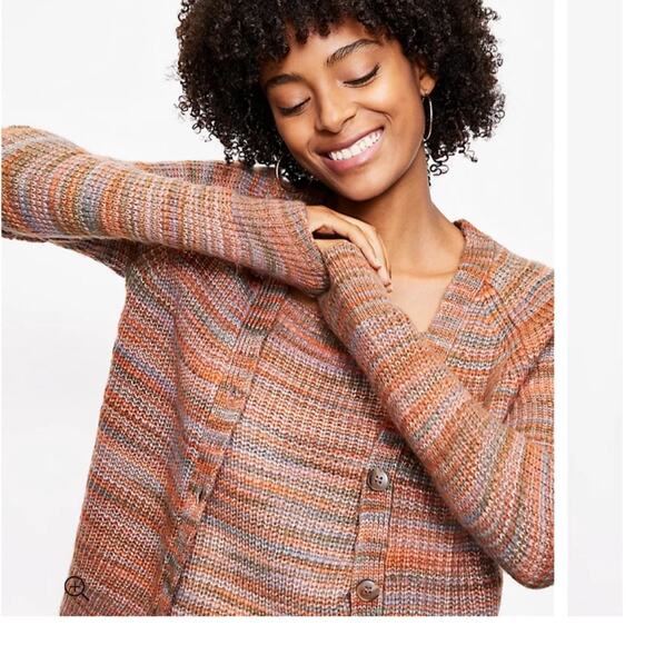 Ann Taylor Loft Spacedye Fuzzy Striped Sweater Cardigan And Tank Twinset - Picture 2 of 7